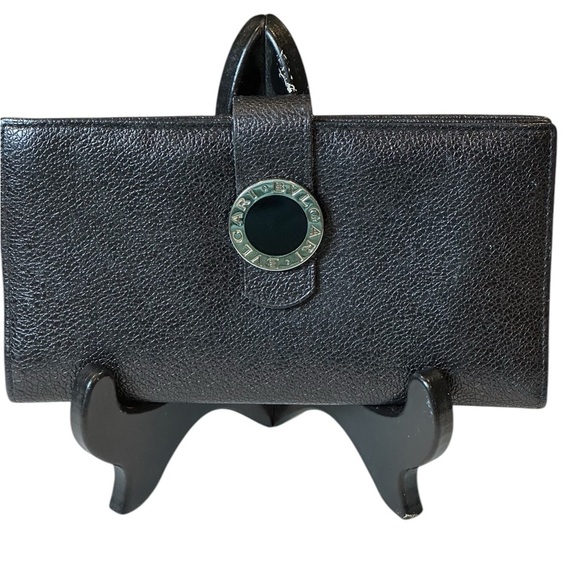 BVLGARI Handbags - Black Leather Wallet with gold Accent and Minimalist Design pebbled leather